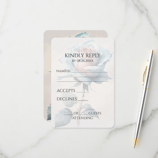 Creëer Uw eigen blauw Waterverf Roos RSVP Kaartje (Voorkant / Achterkant in situ)
