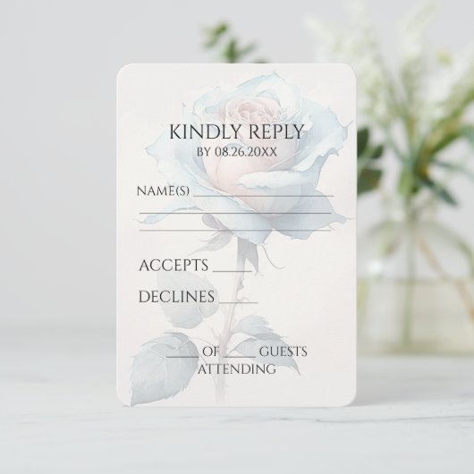 Creëer Uw eigen blauw  Waterverf Roos RSVP Kaartje (Staand voorkant)