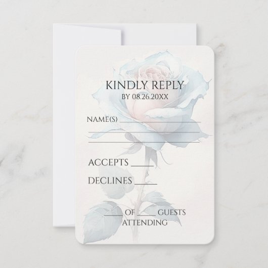 Creëer Uw eigen blauw Waterverf Roos RSVP Kaartje (Voorkant)