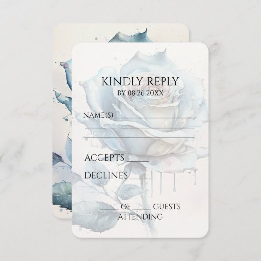 Creëer Uw eigen blauw Waterverf Roos RSVP Kaartje (Voorkant / Achterkant)