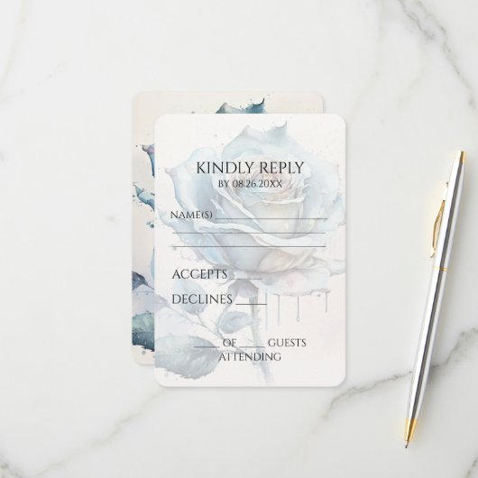 Creëer Uw eigen blauw Waterverf Roos RSVP Kaartje (Voorkant / Achterkant in situ)