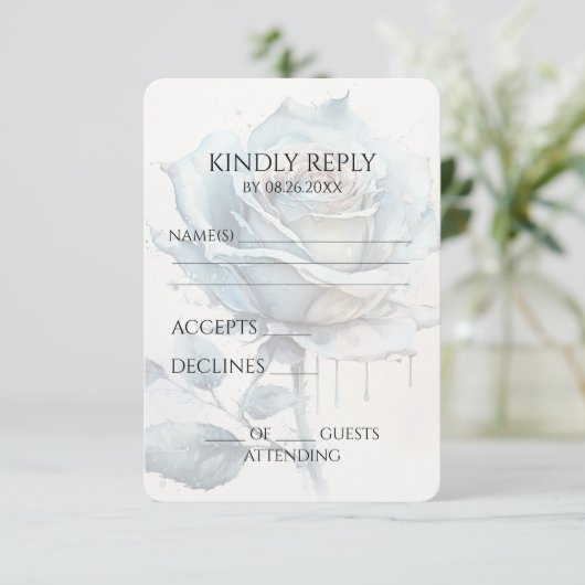Creëer Uw eigen blauw Waterverf Roos RSVP Kaartje (Staand voorkant)