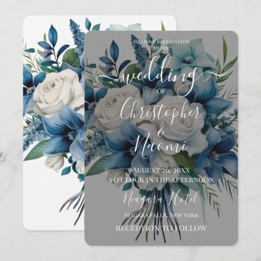 Creëer uw eigen  blauw wit bloemenboeket kaart (Voorkant / Achterkant)