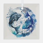 Creëer Uw eigen Blauwe & Blauwgroen Vissen Zodiac Glas Ornament (Achterkant)