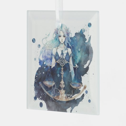 Creëer Uw Eigen Blauwe & Blauwgroen Weegschaal Zod Glas Ornament (Voorkant links)