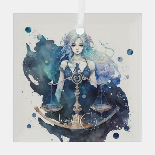 Creëer Uw Eigen Blauwe & Blauwgroen Weegschaal Zod Glas Ornament (Achterkant)