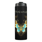 Creëer Uw eigen Blauwe & Gouden Vlinders Thermosbeker (Voorkant)