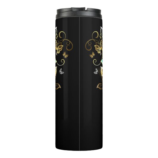 Creëer Uw eigen Blauwe & Gouden Vlinders Thermosbeker (Achterkant)
