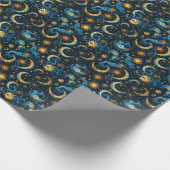 Creëer Uw Eigen Blauwe & Gouden Zon Maan & Sterren Cadeaupapier (Hoek)