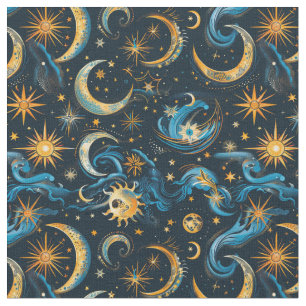 Creëer Uw Eigen Blauwe & Gouden Zon Maan & Sterren Stof