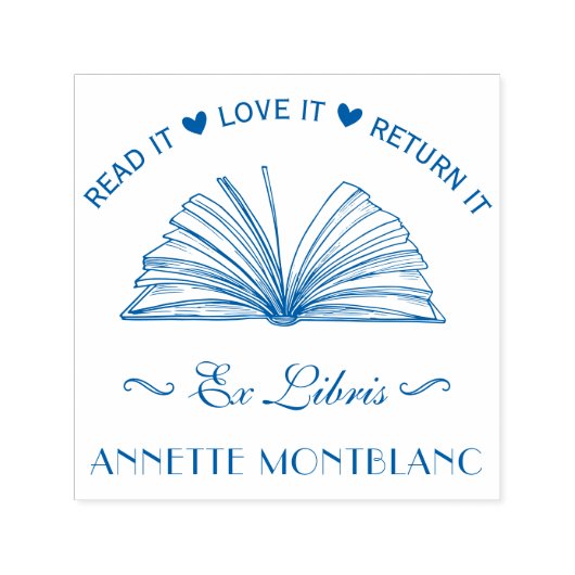 Creëer Uw eigen blauwe naam Ex libris Book Zelfinktende Stempel (Design)