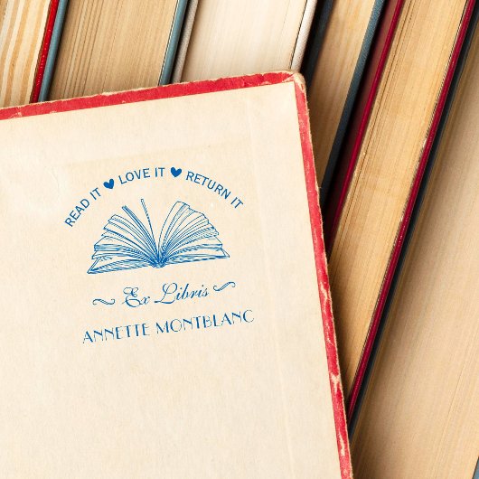 Creëer Uw eigen blauwe naam Ex libris Book Zelfinktende Stempel
