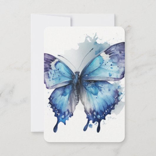 Creëer Uw eigen Blauwe Paarse Waterverf Vlinder RSVP Kaartje (Achterkant)