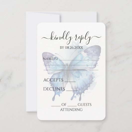 Creëer Uw eigen Blauwe Paarse Waterverf Vlinder RSVP Kaartje (Voorkant)