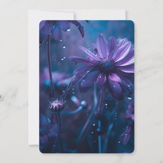 Creëer Uw Eigen Blauwe & Paarse Wildflowers Huweli Kaart (Achterkant)