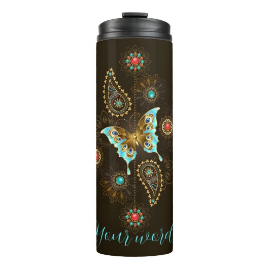 Creëer Uw eigen Blauwe Vlinder Paisley Thermosbeker (Voorkant)