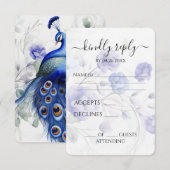 Creëer Uw eigen Blauwe Waterverf Pauw & Bloemen RSVP Kaartje (Voorkant / Achterkant)