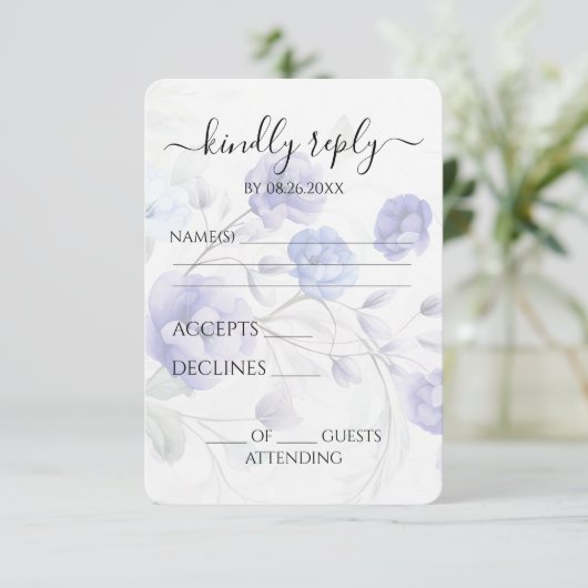 Creëer Uw eigen Blauwe Waterverf Pauw & Bloemen RSVP Kaartje (Staand voorkant)