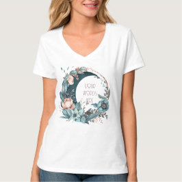 Creëer Uw eigen Blauwgroen & Perzik Bloemenmaan T-shirt