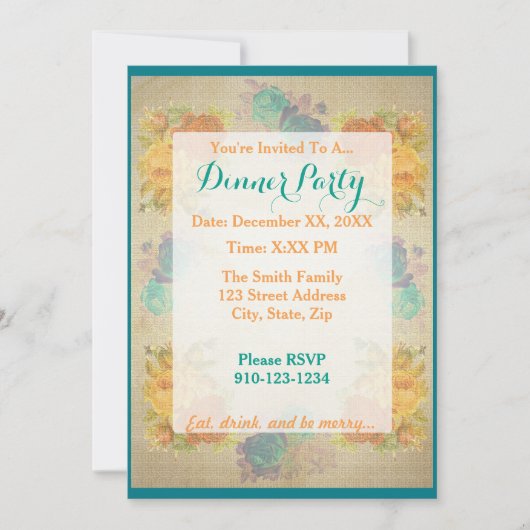 Creëer Uw eigen bloemendiner feestuitnodiging Kaart (Voorkant)