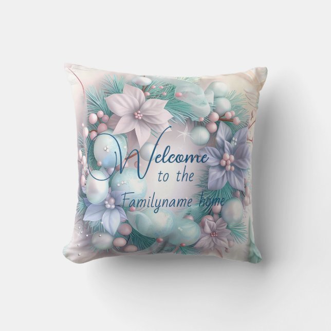 Creëer uw eigen bloemenkerstkrans pastel kussen (Voorkant)