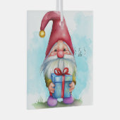 Creëer Uw eigen Blue Cadeau Christmas Gnome Glas Ornament (Voorkant Rechts)