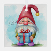 Creëer Uw eigen Blue Cadeau Christmas Gnome Glas Ornament (Achterkant)