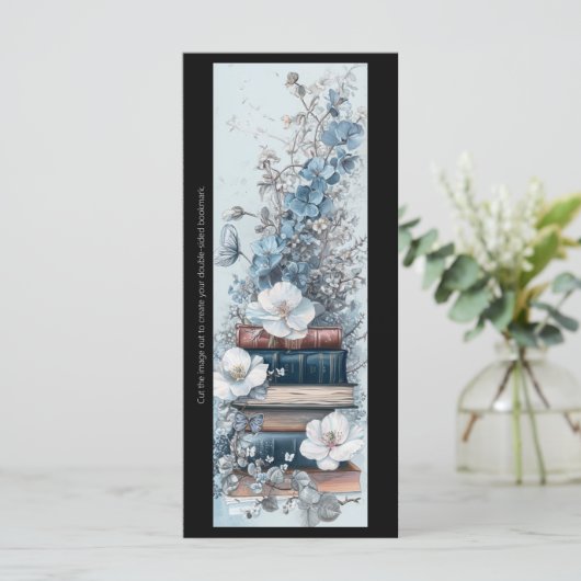 Creëer Uw eigen Blue Floral Book Stack Bladwijzer (Staand voorkant)