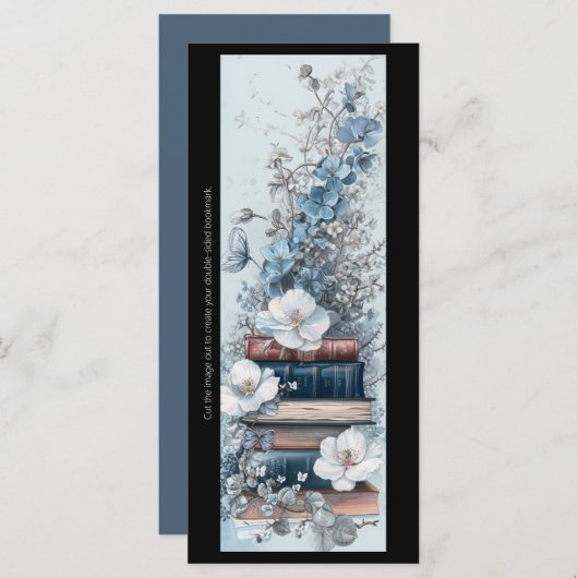 Creëer Uw eigen Blue Floral Book Stack Bladwijzer (Voorkant / Achterkant)