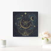 Creëer Uw eigen Blue & Gold Celestial Sky Charts Vierkante Klok (Huis)