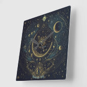 Creëer Uw eigen Blue & Gold Celestial Sky Charts Vierkante Klok (Hoek)