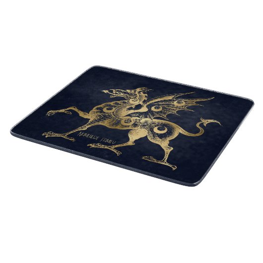 Creëer Uw eigen Blue & Gold Gothic Dragon Snijplank (Hoek)