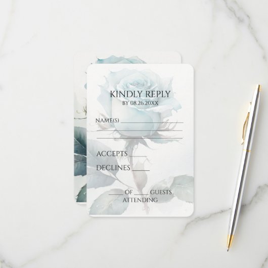 Creëer uw eigen Blue Waterverf Roos RSVP Kaartje (Voorkant / Achterkant in situ)