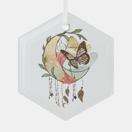 Creëer Uw eigen Boho Butterfly Moon Dreamcatcher Glas Ornament (Voorkant)