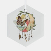 Creëer Uw eigen Boho Butterfly Moon Dreamcatcher Glas Ornament (Achterkant)
