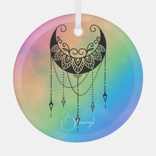 Creëer Uw eigen Boho Floral Moon Silhouet Glas Ornament (Voorkant)