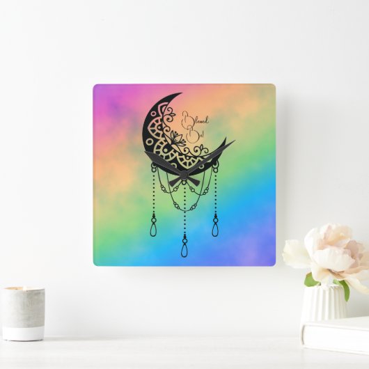 Creëer Uw eigen Boho Leafy Moon Silhouet Vierkante Klok (Huis)