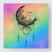 Creëer Uw eigen Boho Leafy Moon Silhouet Vierkante Klok (Voorkant)