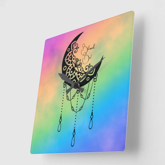 Creëer Uw eigen Boho Leafy Moon Silhouet Vierkante Klok (Hoek)