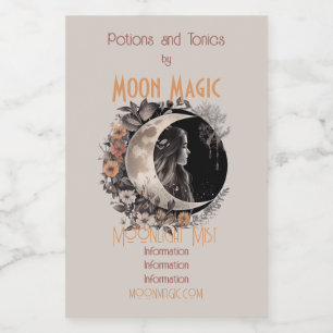 Creëer Uw Eigen Boho Peach & Grijze Bloemmaan Wijn Etiket