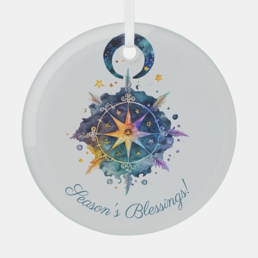 Creëer Uw eigen Boho veren, Maan & Ster Glas Ornament (Voorkant)