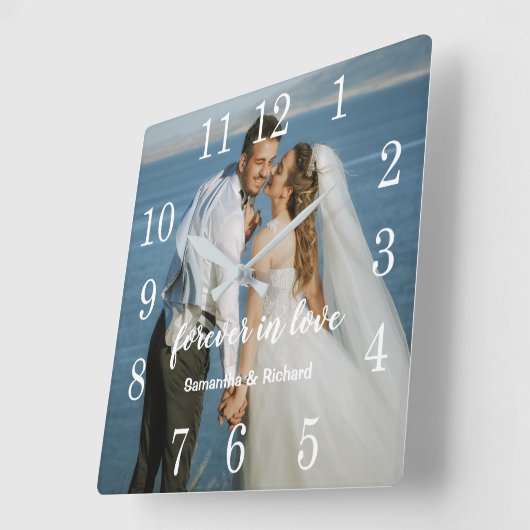 Creëer uw eigen bruiloft Jubileum fototekst Vierkante Klok (Hoek)