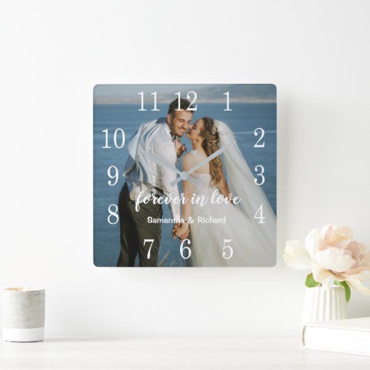 Creëer uw eigen bruiloft Jubileum fototekst Vierkante Klok (Huis)