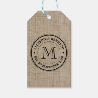 Creëer Uw Eigen Burlap Retro Logo Monogram Cadeaulabel