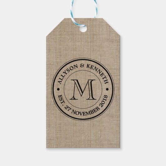Creëer Uw Eigen Burlap Retro Logo Monogram Cadeaulabel (Voorkant)