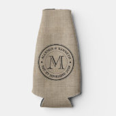 Creëer Uw Eigen Burlap Retro Logo Monogram Flesjeskoeler (Voorkant)