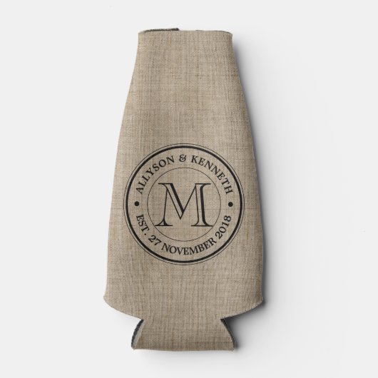 Creëer Uw Eigen Burlap Retro Logo Monogram Flesjeskoeler (Voorkant)