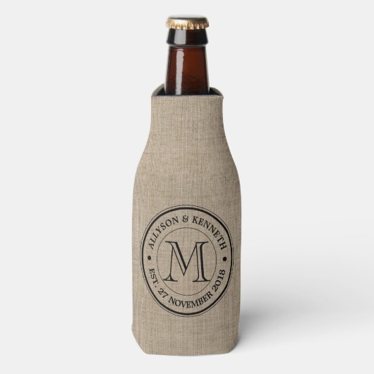 Creëer Uw Eigen Burlap Retro Logo Monogram Flesjeskoeler (Fles Voorkant)