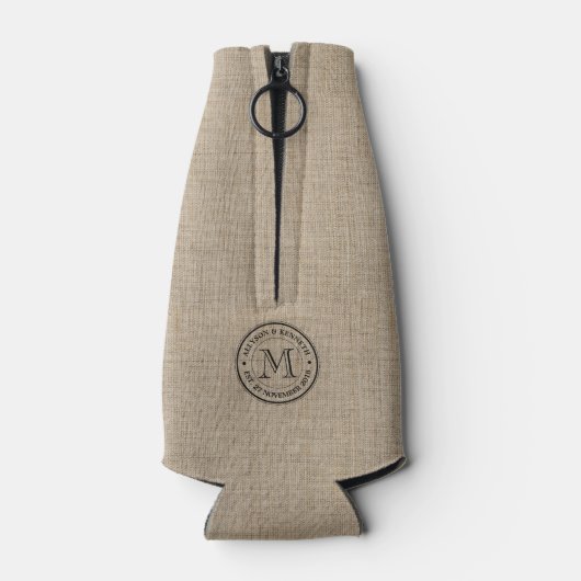 Creëer Uw Eigen Burlap Retro Logo Monogram Flesjeskoeler (Achterkant)