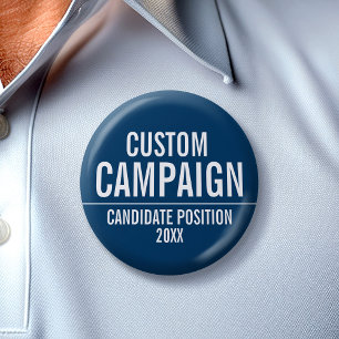 Creëer Uw eigen Campagne Gear - Wit en Blauw Ronde Button 5,7 Cm